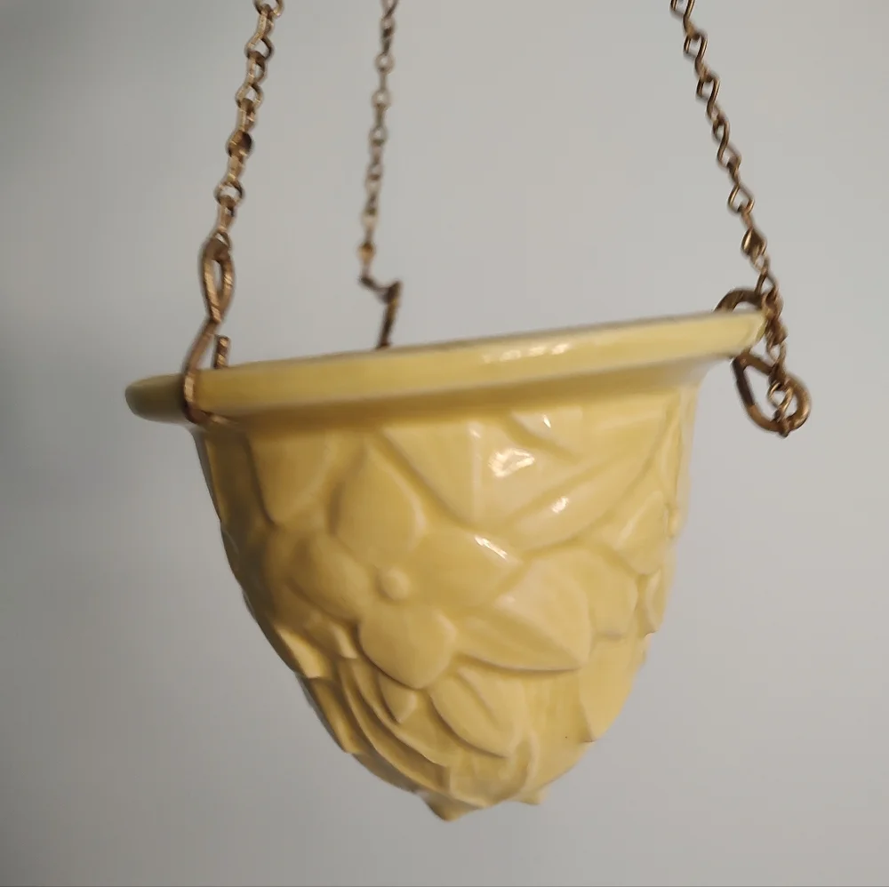 McCoy Pottery Vintage Floral Hanging Planter Vase Basket Yellow RARE - Picture 8 of 9